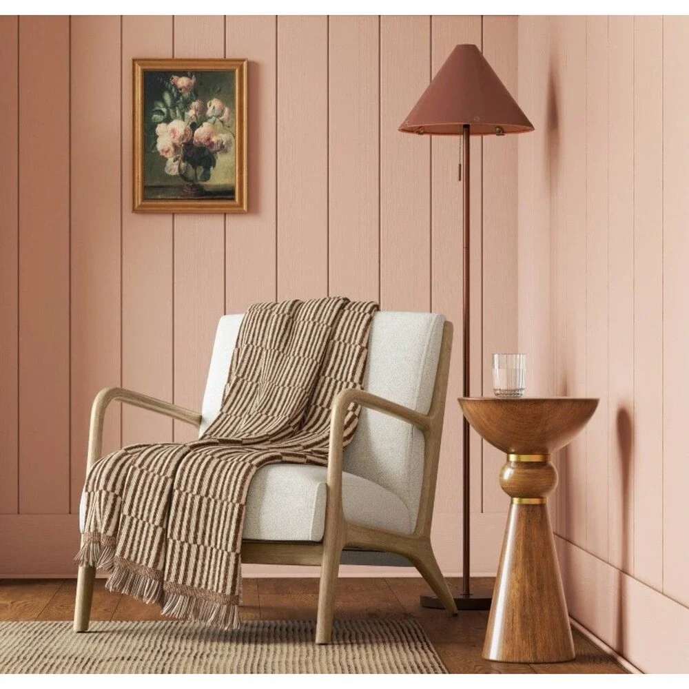 50''x60'' Oversized Woven Linework Throw Blanket Dark Camel/Cream - Threshold